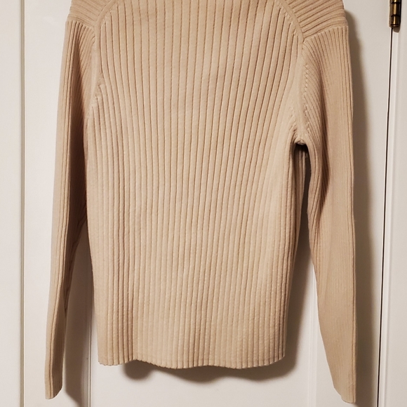 DKNY Jeans Ribbed Pull-Over Cream Sweater with 1/4 zip and High Neck - Medium - Picture 2 of 5